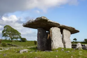 Poulnabrone Dolmen stands in The Burren, County Clare on the Wild Atlantic Way