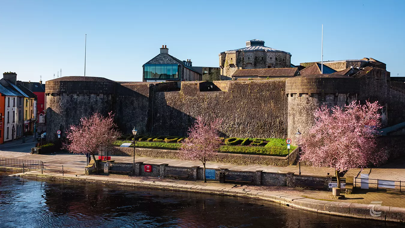 Athlone Castle and walls by the banks of the river Shannon