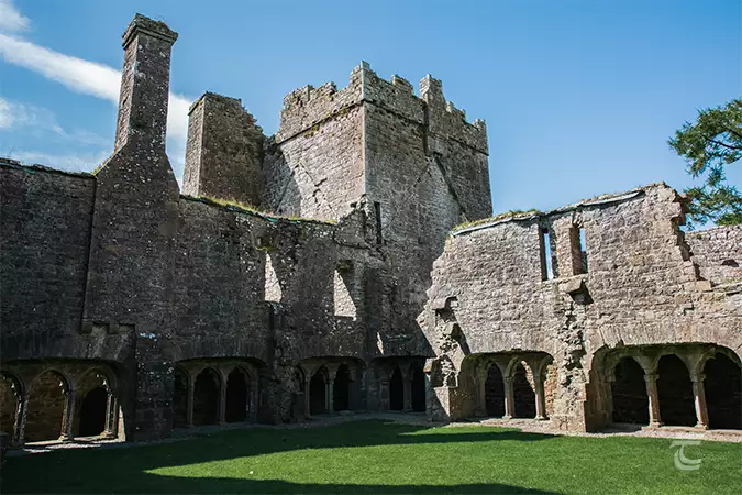 An interior view of the 15th century cloister at Bective Abbey, Meath