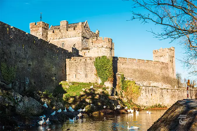 Cahir Castle, Tipperary. The river Suir runs beside its great walls.