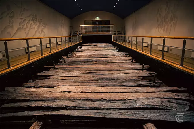 A view of a section of the Corlea Trackway on display in the visitor centre, Louth