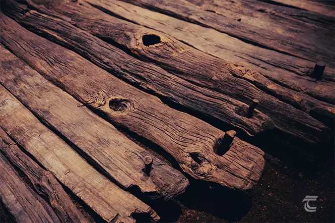 The Corlea Trackway, Longford in Ireland's Hidden Heartlands. Although they are more than 2000 years old, the oak planks are well-preserved, and the posts are still visible.