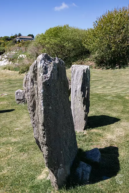A close-up image of two of the tall stones that make up Drombeg Stone Circle
