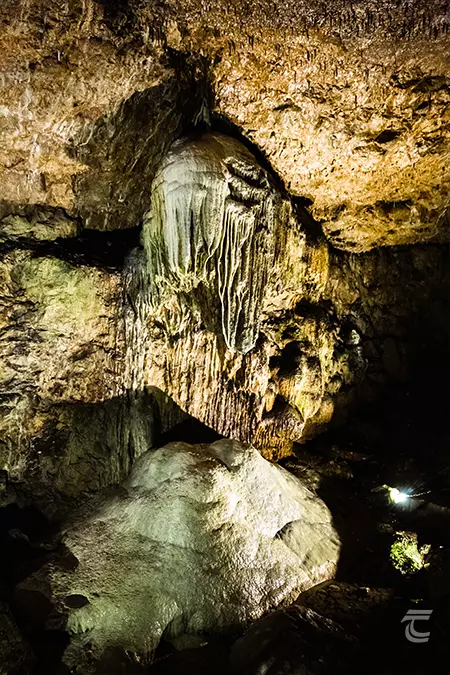 Stalactites and stalagmites forming within Dunmore Cave.