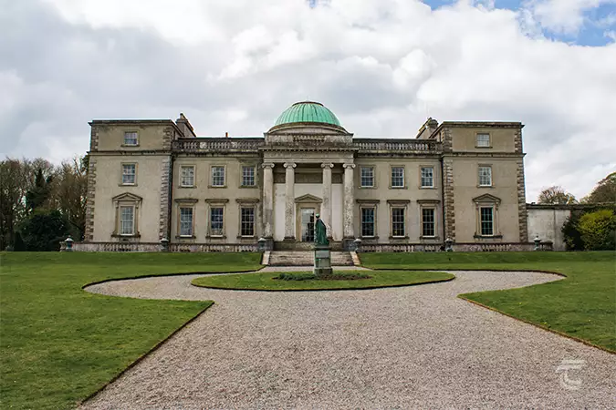 Emo Court viewed from the gardens with its copper dome visible