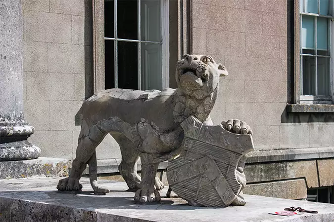 A sculpture of a tiger outside the front entrance to Emo Court