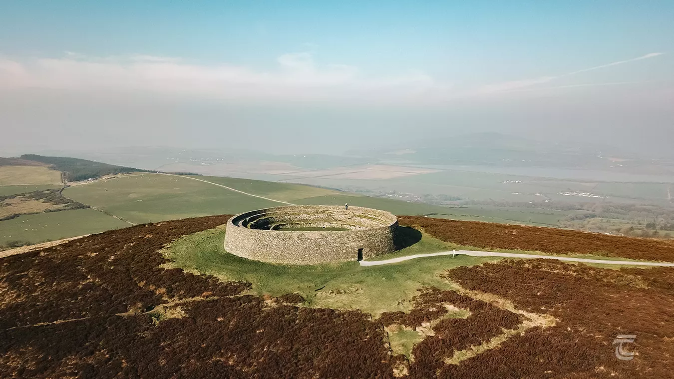 Aerial view of the Grianán of Aileach a stone fort on greenan mountain donegal wild atlantic way