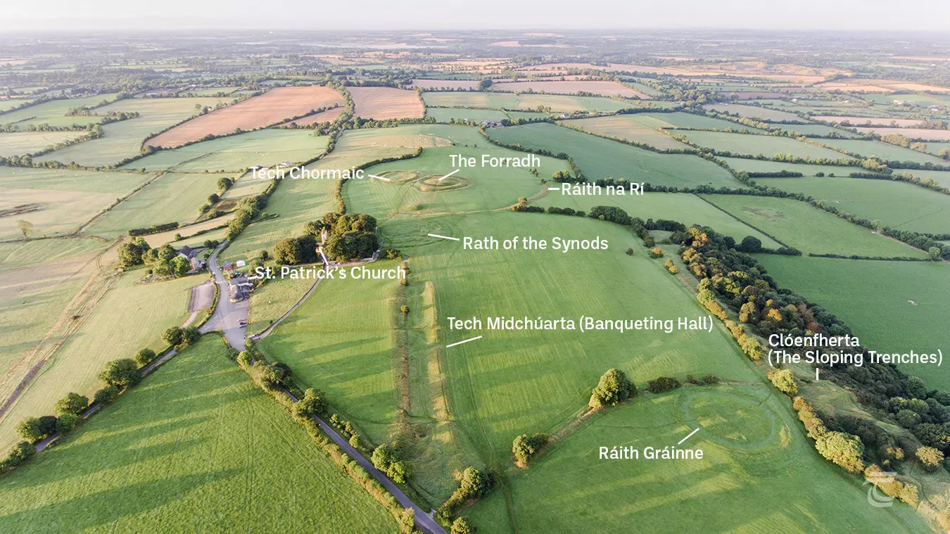 A map of the Hill of Tara showing all the key features on the site