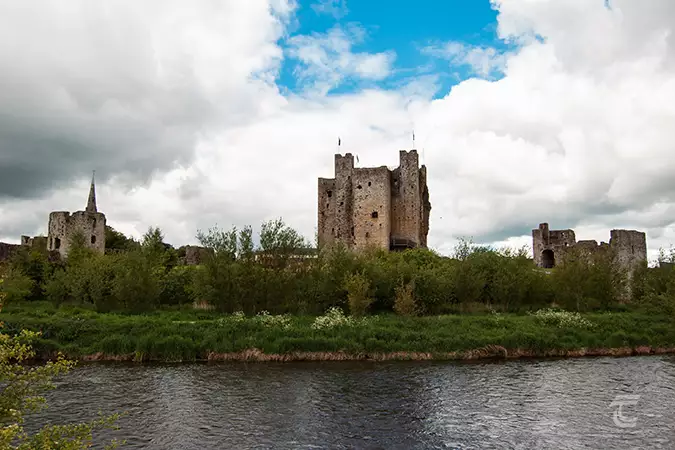 Trim Castle viewed from the banks of the Boyne, Meath. In the Boyne Valley, in Ireland's Ancient East