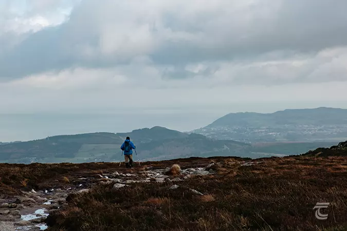 A walker looks at the view over the Dublin Mountains