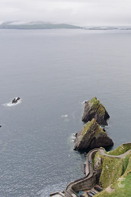 Aerial view of Dunquin Pier and the Blasket Islands