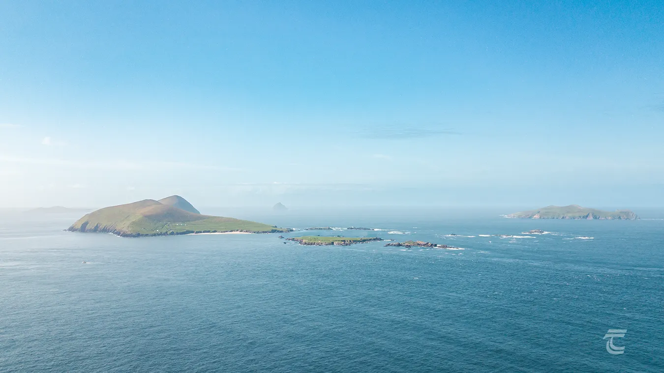 Aerial view of the Great Blasket Island off the coast of the Dingle Peninsula West Kerry, one of the highlights of the Wild Atlantic Way