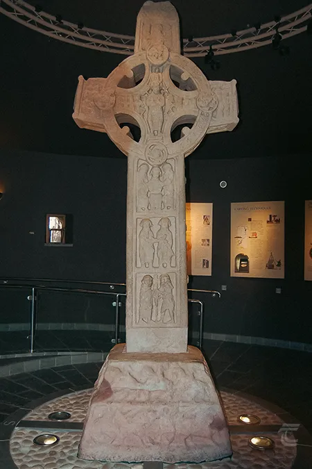 The Cross of the Scriptures inside the Clonmacnoise Visitor Centre