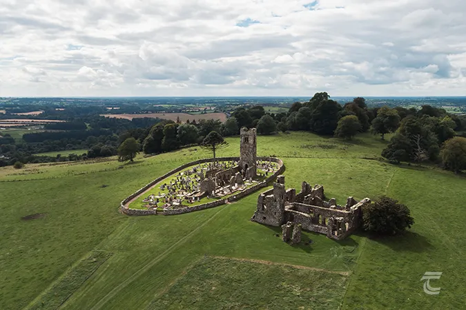 Aerial view of the Hill of Slane Boyne Valley of County Meath