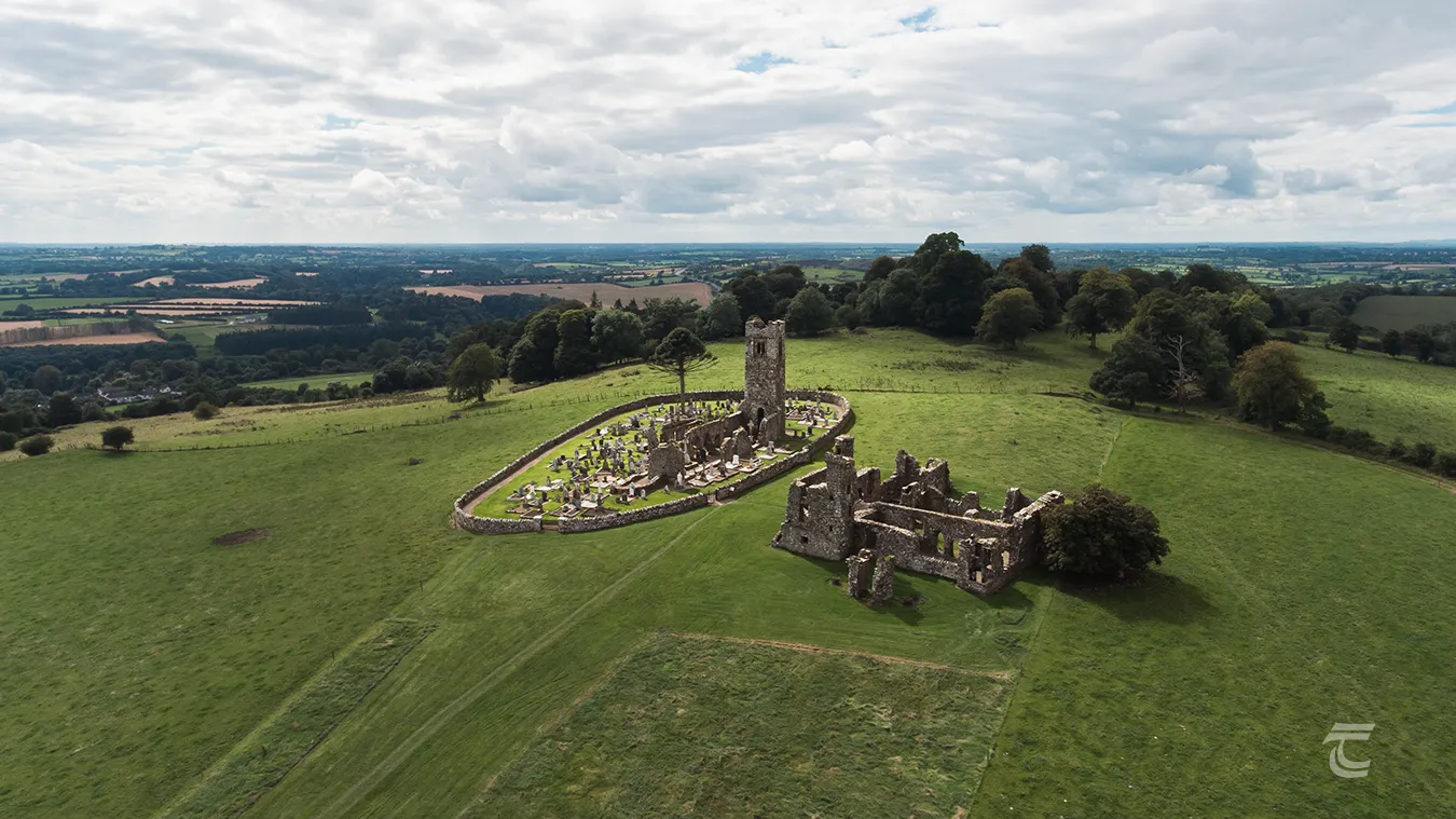 Aerial view of the Hill of Slane in the Boyne Valley of County Meath