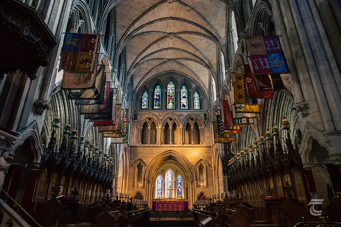 The choir of St Patrick’s Cathedral and the banners of the Knights of St Patrick