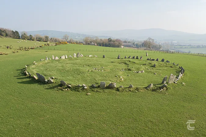 Aerial view of Beltany Stone Circle near Raphoe Donegal