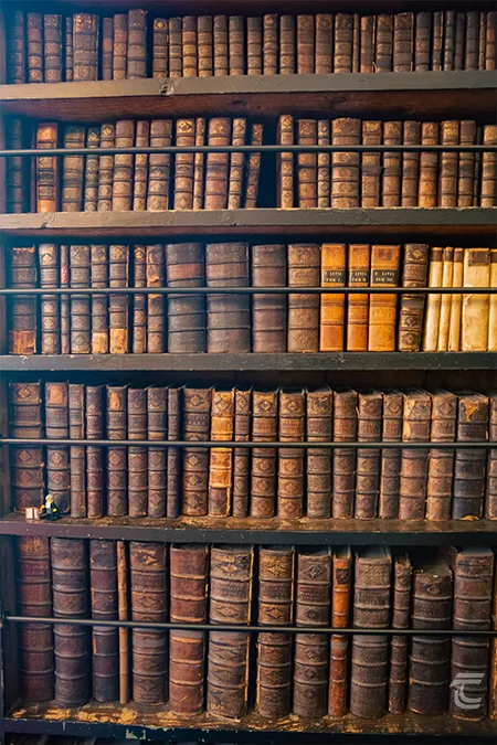 Bookshelves crammed with historic books in Marsh's Library Dublin 