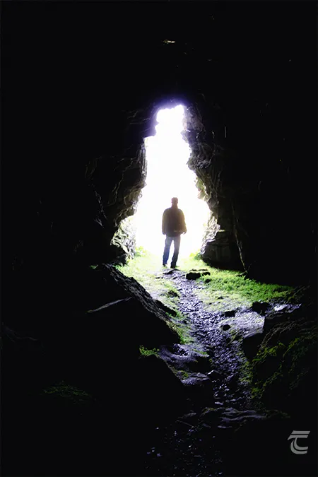 Neil Jackman in the mouth of one of the Caves of Keash