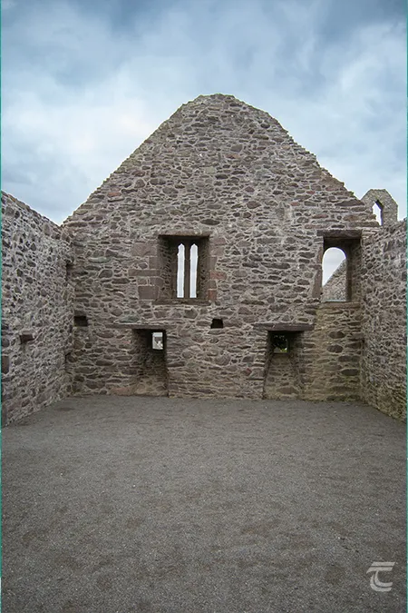 Interior of the medieval ruin at Ballinskelligs Abbey on the Ring of Kerry on Ireland's Wild Atlantic Way
