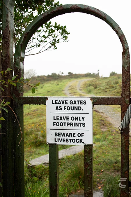 Visiting monuments responsibly in line with sustainable tourism goals, a gate at Kealkill Stone Circle Cork